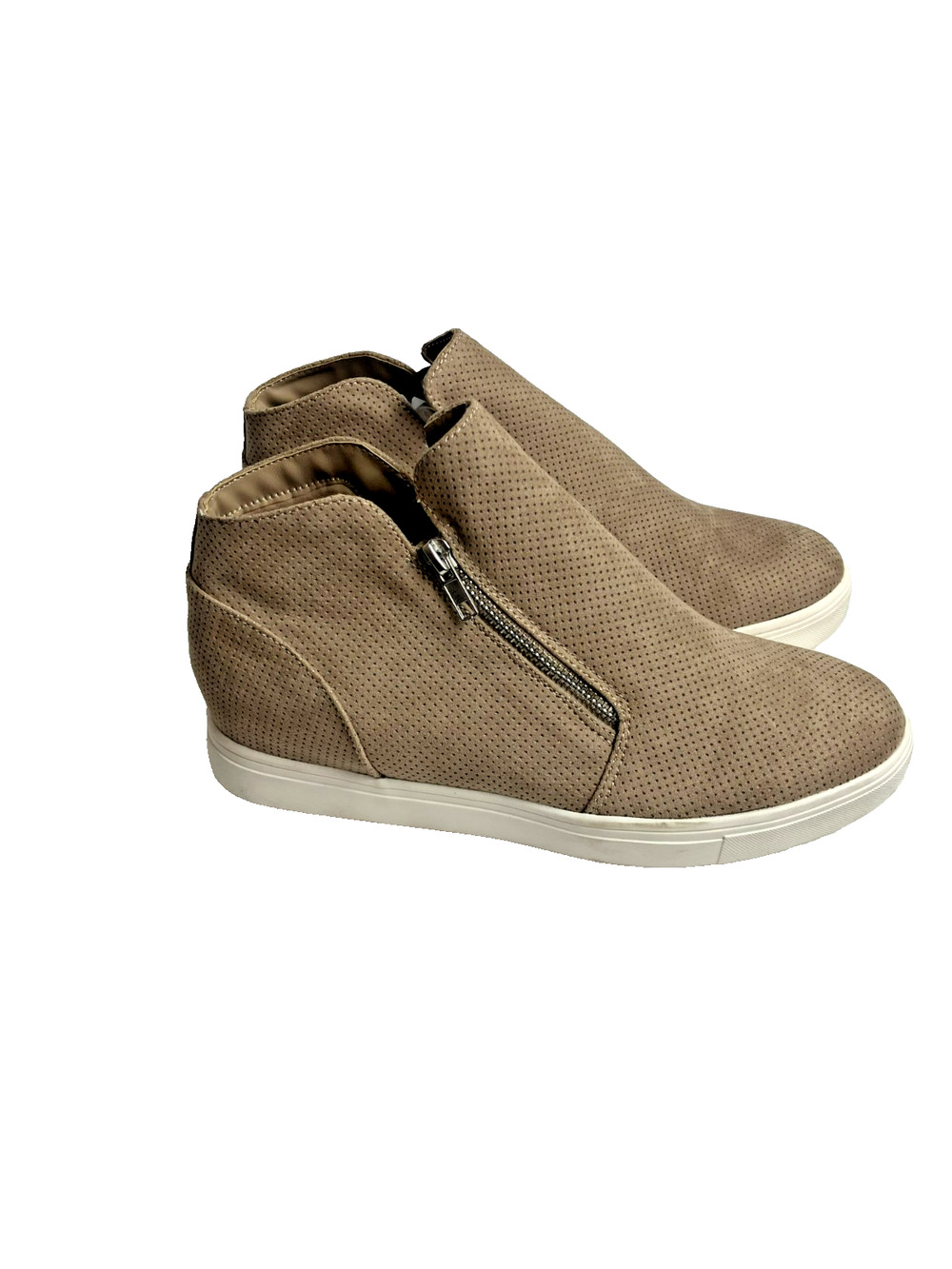 Cushionaire Sneakers Women"s Hart Brown Size 10M Hidden Wedge Shoes Dual Zippers